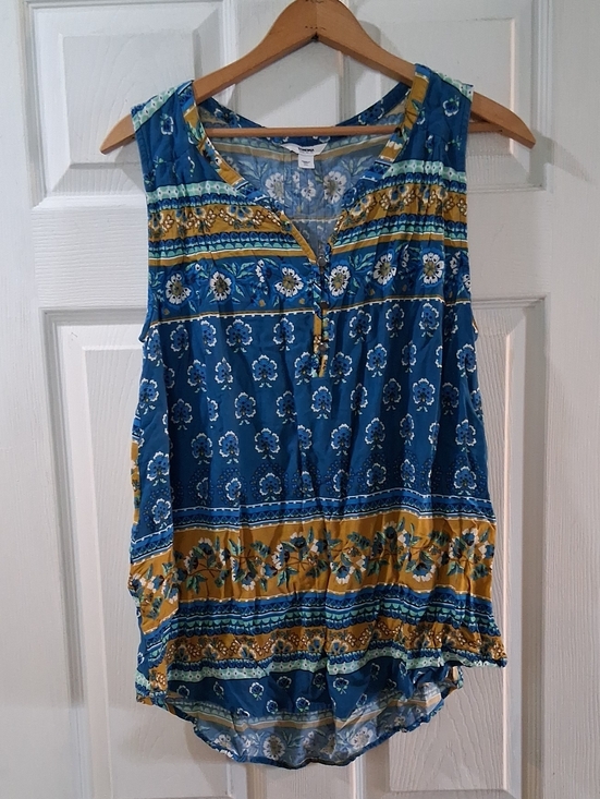 Sonoma Tops - Sleeveless Blue & Mustard Patterned Women's Top